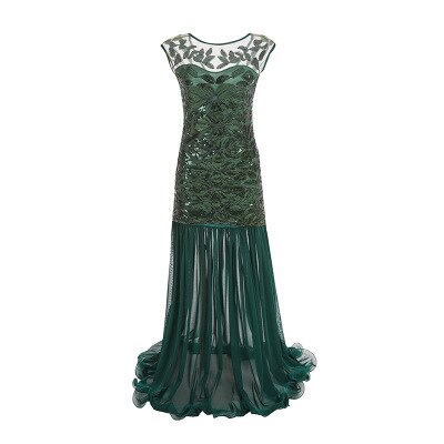 Année 30 Robe de Soirée Longue Années Folles Gatsby Vert - Ma Penderie Vintage