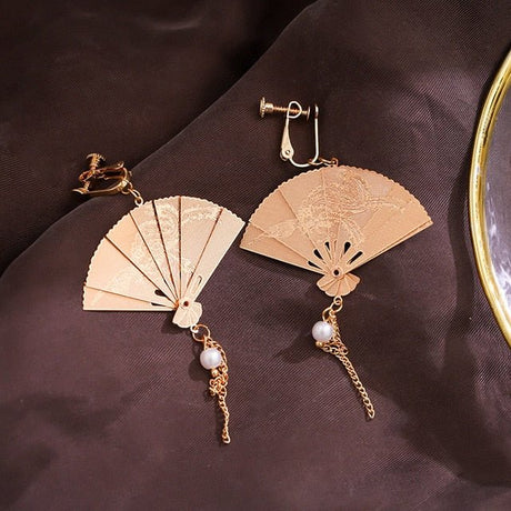 Années 30 Boucles d'Oreilles Éventail Dynasty - Ma Penderie Vintage