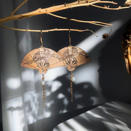 Années 30 Boucles d'Oreilles Éventail Dynasty - Ma Penderie Vintage