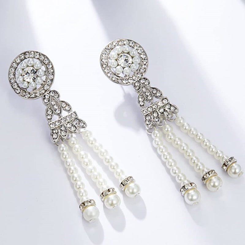 Année 20 Boucles d'Oreilles Strass Art Nouveau Argent - Ma Penderie Vintage