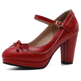 <tc>1950's</tc>  <tc>M</tc>onochrome Plain Retro Heeled Shoes