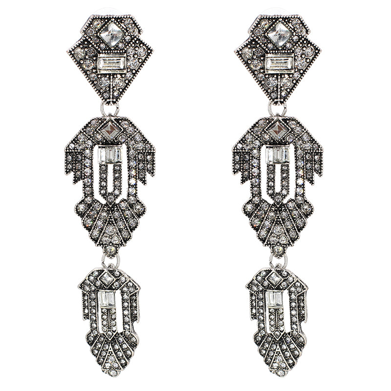 Années 20 Boucles d'Oreilles Soirée Art Déco Argent - Ma Penderie Vintage