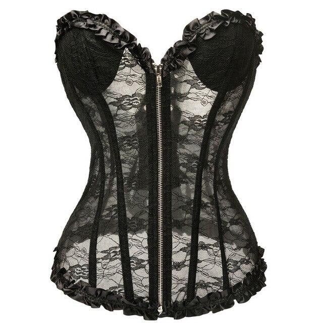 Années 60 Corset Rétro Dentelle Florale Pin Up Noir - Ma Penderie Vintage